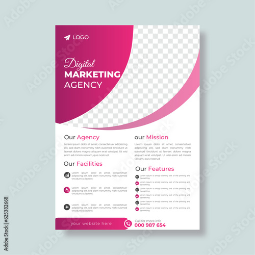 Modern corporate flyer A4 vector template for digital marketing agency, suitable for business poster layout, corporate banners, and leaflets, cover page, perfect for creative professional business.