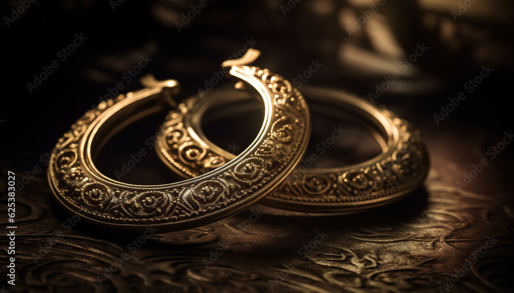 Shiny gold jewelry symbolizes love, elegance, and wealth in weddings generated by AI Shiny gold jewelry symbolizes love, elegance, and wealth in weddings generated by AI