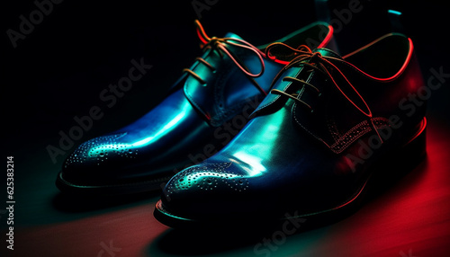 Modern men black leather dress shoes, elegant and comfortable generated by AI