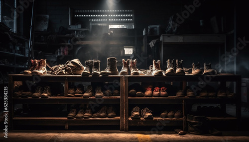 Shoe workshop Leather craft manufacturing industry working indoors with equipment generated by AI