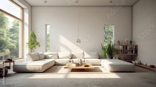 Modern luxury spacious penthouse living room interior design with comfortable sofa  coffee table