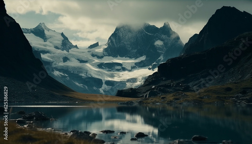 Majestic mountain range reflects tranquil scene of beauty in nature generated by AI © djvstock