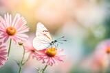 Beautiful white butterfly on flower generated by AI tool