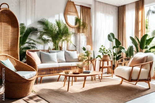 Beautiful interior design of bright living room generated by AI tool