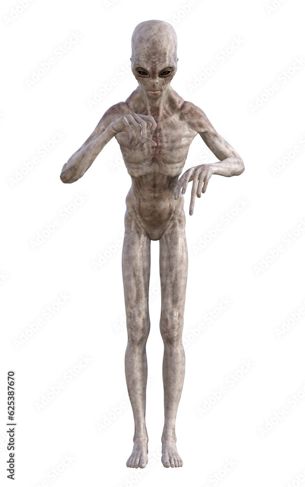 Grey alien on transparent background, 3d render Grey alien on transparent background, 3d render