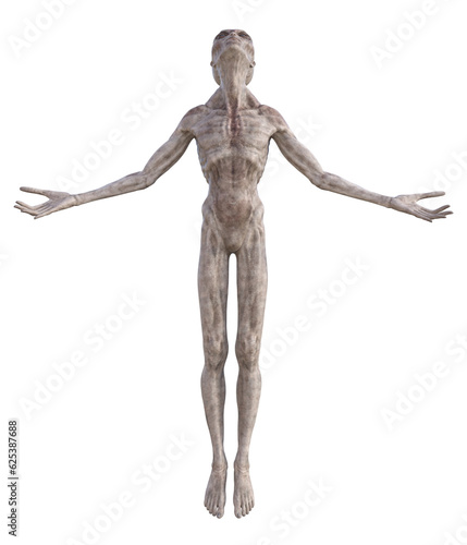 Grey alien on transparent background, 3d render