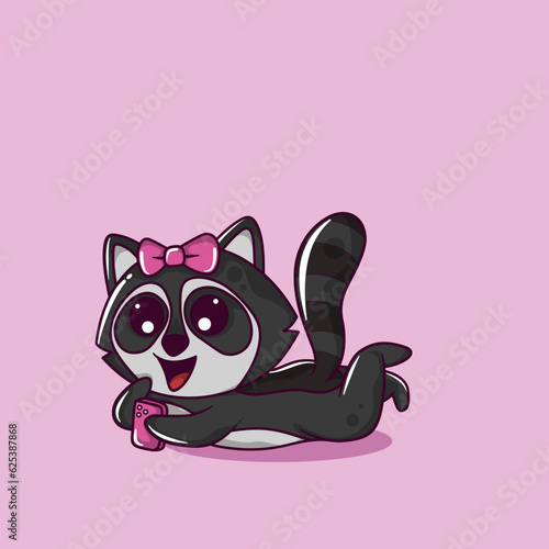 Raccoon girl taking selfie