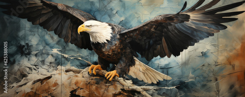mural painting with rocks and bald eagle, wildlife of USA, wallpaper background image for hunters photo
