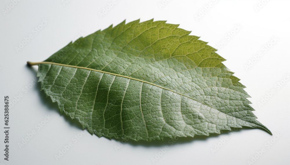 Obraz premium Fresh green leaf vein pattern, on white background, macro generated by AI