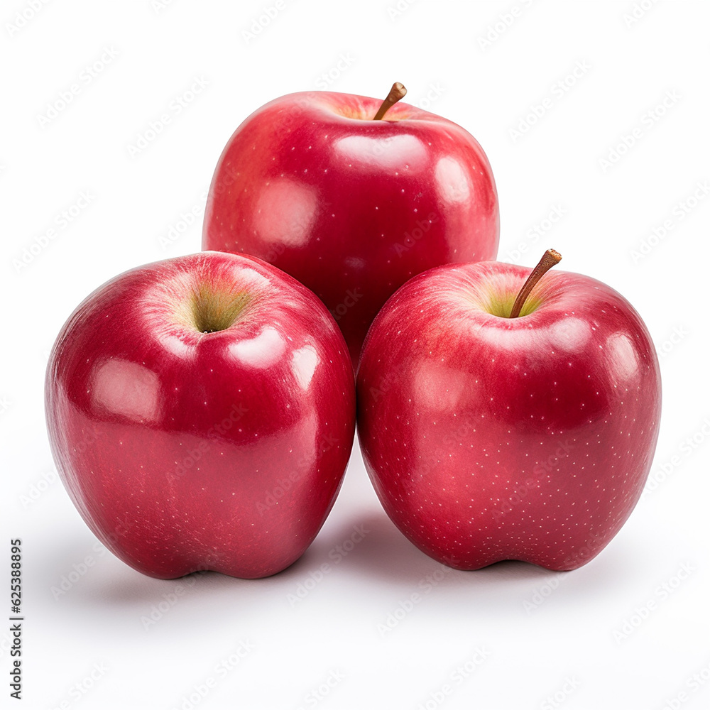 Ripe red apple fruit with apple half and green apple leaf isolated on white background Ripe red apple fruit with apple half and green apple leaf isolated on white background