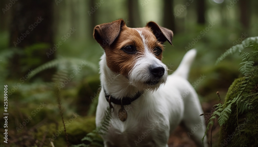Cute terrier puppy sitting in grass, looking at camera playfully generated by AI