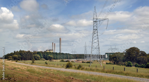 transmission towers carry power cables across the Victorian countryside  to and from Loy Yang Power Station in the Latrobe Valley Victoria