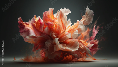 Vibrant colors of flower petals burning in fiery inferno generated by AI