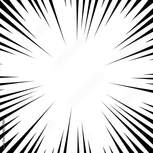 Comic book white and black radial lines background. Superhero action, explosion background, manga speed frame, vector illustration