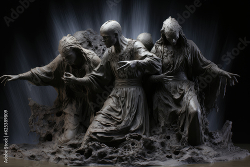 Murais de parede fallen angels melted to each other in statue, belphegor, satan, leviathan, asmod