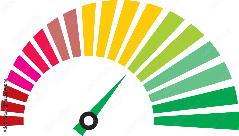 Improving health meter. Color scale with arrow from red to green. The