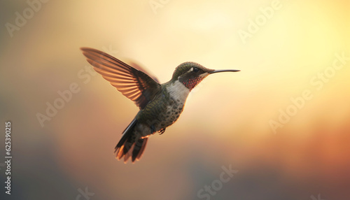 Hovering rufous hummingbird spreads iridescent wings in mid air beauty generated by AI