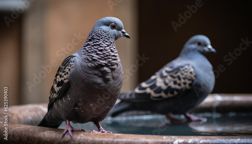Nature elegance  Two rock doves perching on branch, looking ahead generated by AI