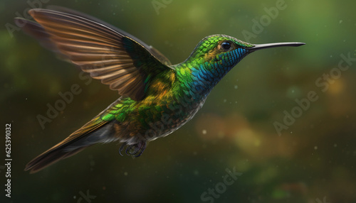 Hovering hummingbird spreads iridescent wings in vibrant natural beauty generated by AI © djvstock