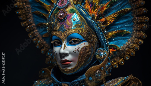 Ornate mask adorns woman face in traditional carnival celebration generated by AI