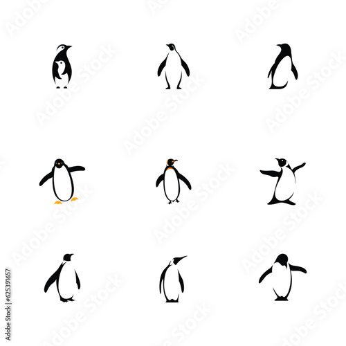 Modern Penguin Cartoon Logo Design Set