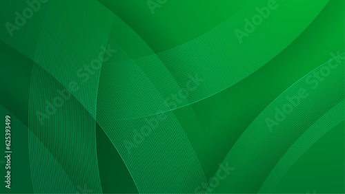 Abstract glowing circle lines on green background. Geometric stripe line art design. Modern shiny blue lines. Futuristic technology concept. Horizontal banner template. Vector illustration