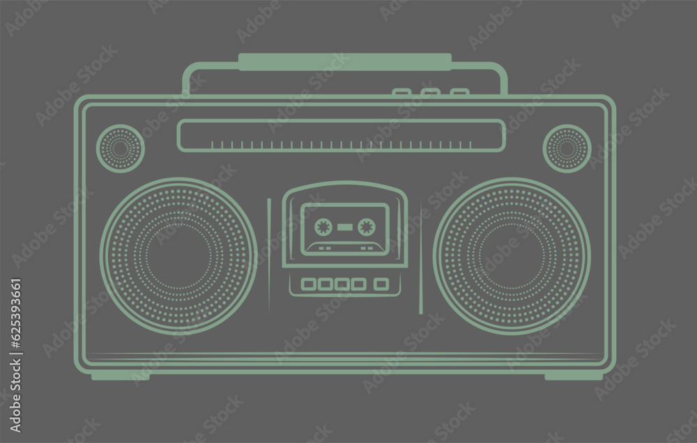 Tape Record Player in Vintage Style. Design for Poster, Card, Sticker, Print and Textile.