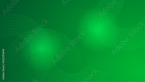 Abstract glowing circle lines on green background. Geometric stripe line art design. Modern shiny blue lines. Futuristic technology concept. Horizontal banner template. Vector illustration