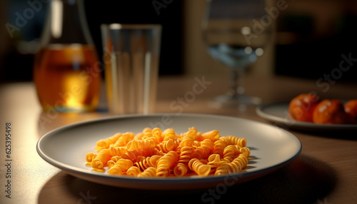 Healthy Italian lunch on wooden table with fresh pasta variations generated by AI