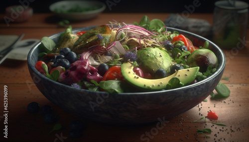 Fresh organic vegetarian salad bowl with healthy summer ingredients generated by AI