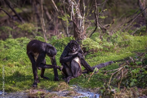 Small black monkey in nature, in a park during the day. © svetjekolem