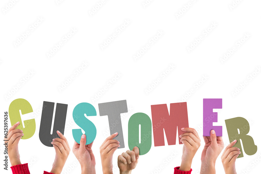 Digital png illustration of hands holding customer text with copy space on transparent background Digital png illustration of hands holding customer text with copy space on transparent background