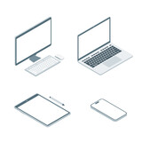 パソコンとノートパソコンとタブレットとスマートフォンのアイソメトリックイラスト