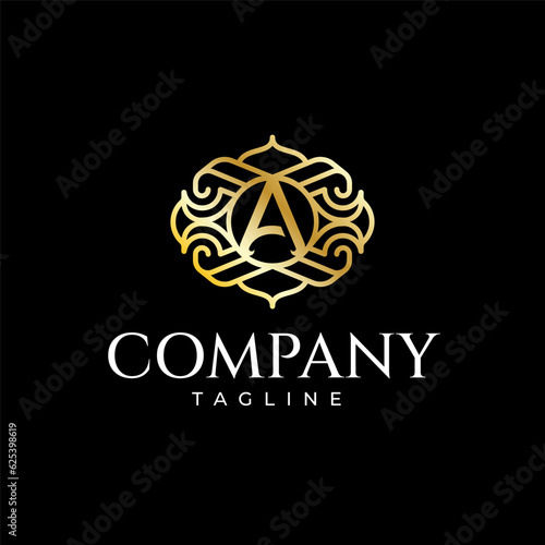 Letter A luxury monogram logo template vector for logo or badge design. Trendy vintage royal ornament frame illustration, great for fashion boutique and jewelery