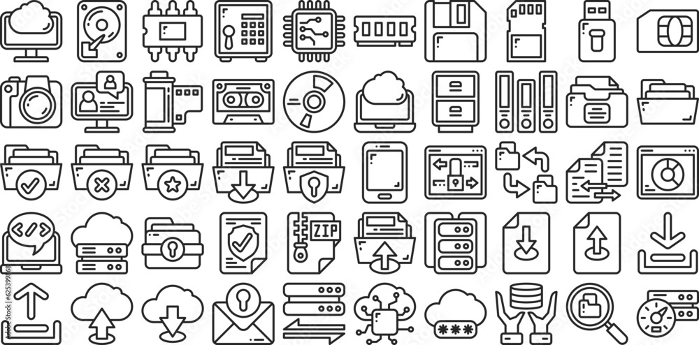 Data Storage Line Icon Set. Perfect for Graphic Design, Mobile, UI, and Web Masterpieces