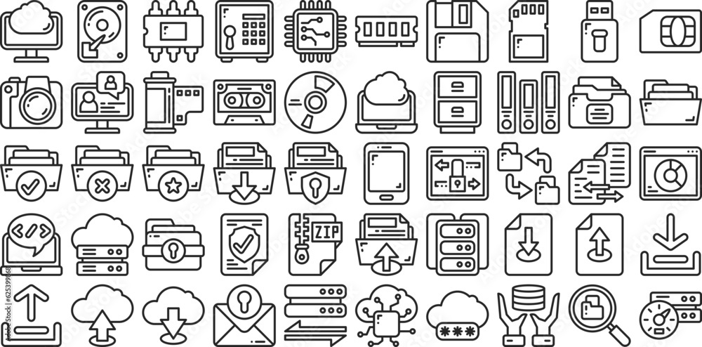 Data Storage Line Icon Set. Perfect for Graphic Design, Mobile, UI, and Web Masterpieces Data Storage Line Icon Set. Perfect for Graphic Design, Mobile, UI, and Web Masterpieces