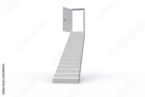 Digital png illustration of white stairs and door open on transparent background