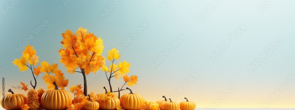 Fototapeta premium Happy Thanksgiving Day Banner. Autumn Elements Composition. Generative Ai