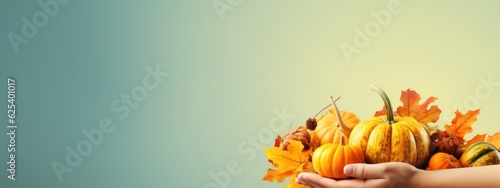 Happy Thanksgiving Day Banner. Autumn Elements Composition. Generative Ai photo