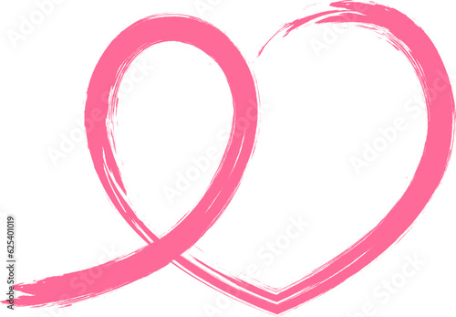 Photographie Pink ribbon line art brush style in heart shape