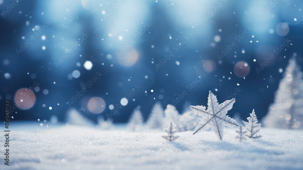 Christmas Winter Scene with Dreamy Bokeh and Snow