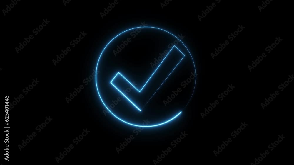 Checkmark icon neon blue color background animation Checkmark icon neon blue color background animation