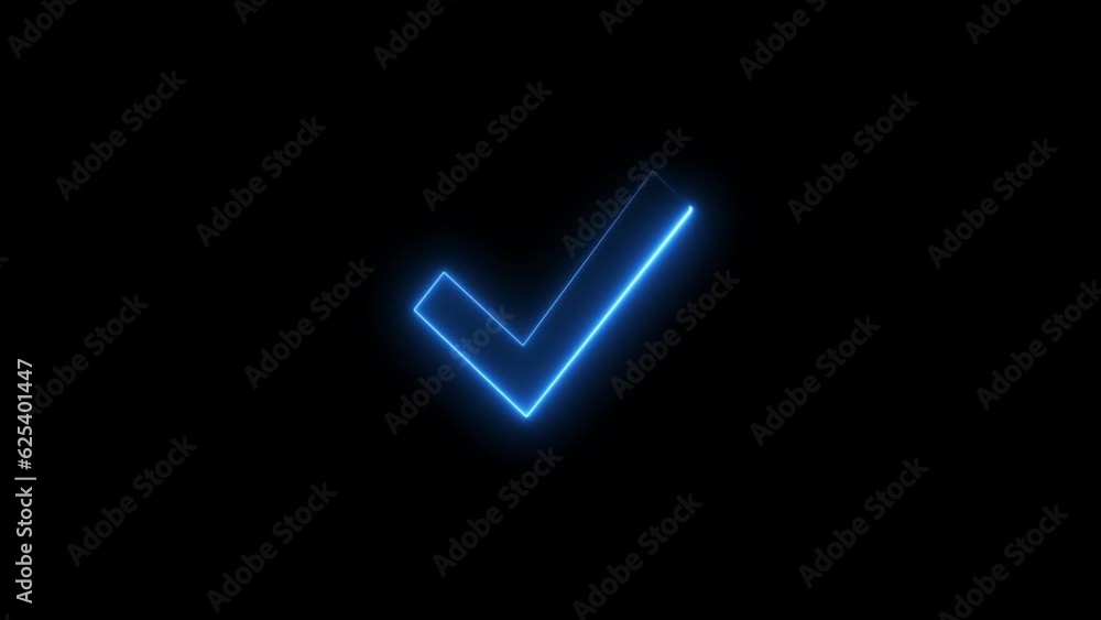 Checkmark icon neon blue color background animation Checkmark icon neon blue color background animation