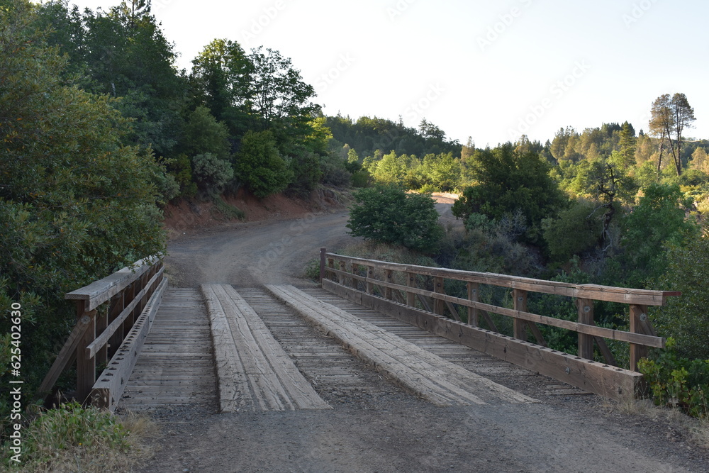 Wooden One Lane Bridge over Montgomery Creek Falls, California