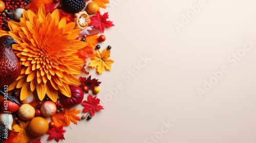 Happy Thanksgiving Background, Autumn Elements Composition. Generative Ai photo