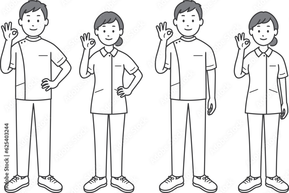 OKポーズをする看護師男女