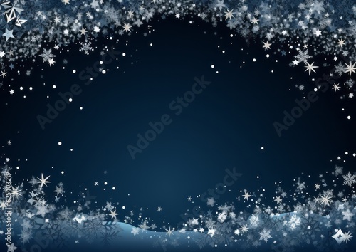 a blue background template with Christmas stars and snow ice crystals.
