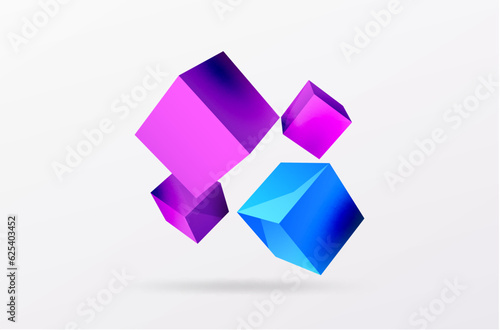 3d vector abstract background. Flying cubes composition. Trendy techno business template for wallpaper, banner, background or landing