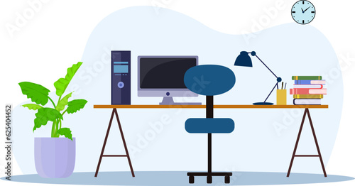 workplace for work for home, modern office work interior vector illustration, set of home office work