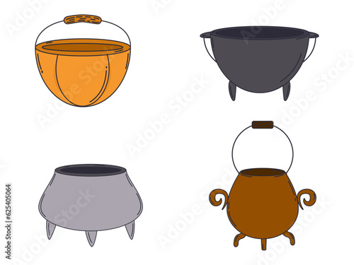 Halloween witch's cauldron isolated on white background. A set of cauldrons. Clip art. Halloween symbol.